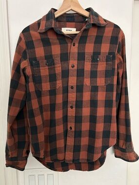 Buck Mason Rust and Black Plaid Button-Up Flannel Shirt